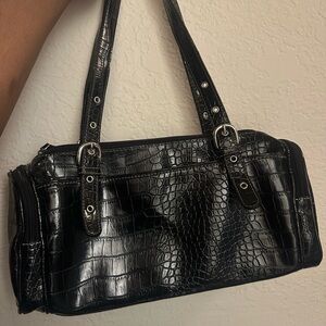 H&M Black Crocodile-Embossed Shoulder Bag